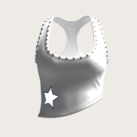 White Studded Star Cutout Racerback Top