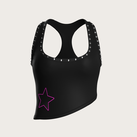 Black Studded Star Cutout Racerback Top