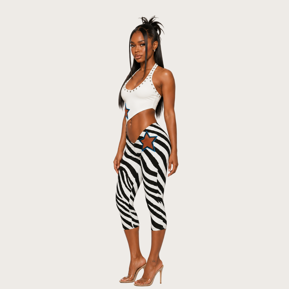 Zebra Star V-Cut Capri Leggings
